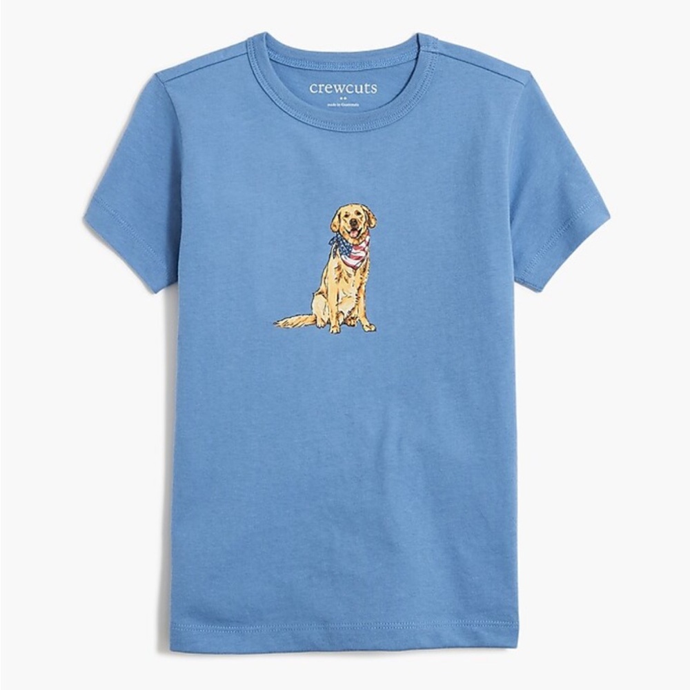 J Crew Factory Tee Boys Dog with Patriotic Bandana Graphic Short Sleeve Size XL
